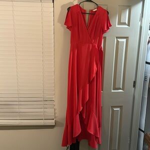 Red flowy midi dress